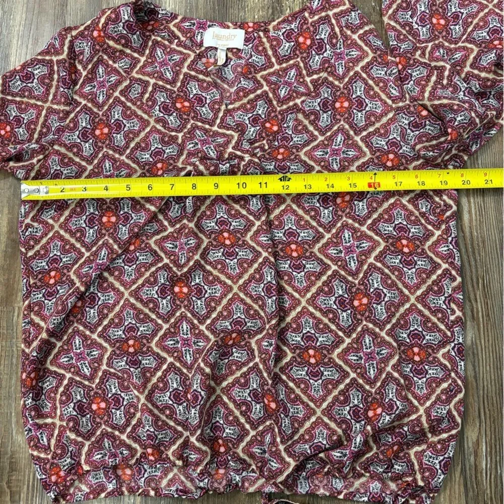 Laundry by Shelli Segal Tunic Top Adjustable Waist Boho Geometric Bishop Sleeve
